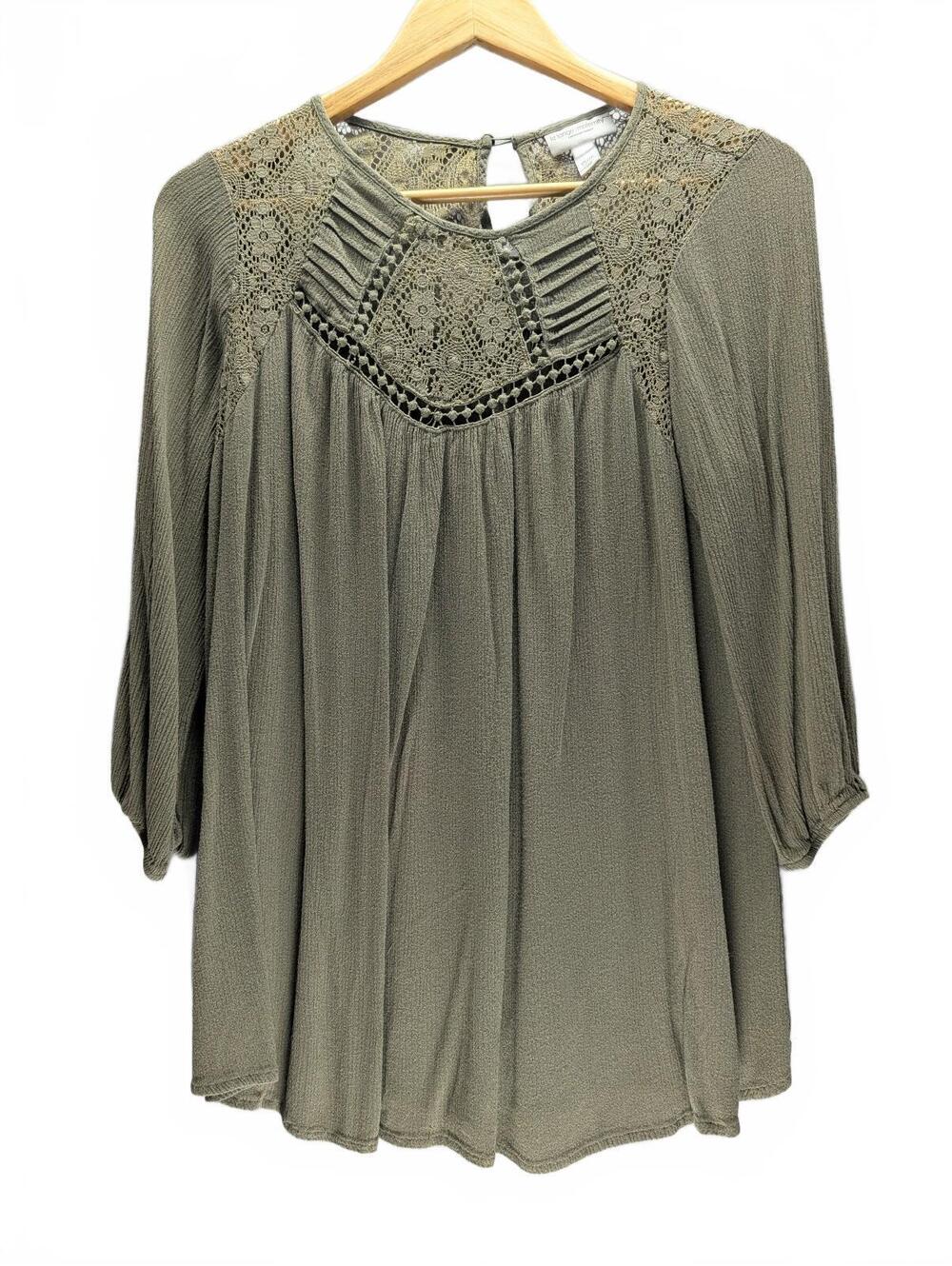 Liz Lange Maternity Olive Green Lace Detail Long Sleeve Blus